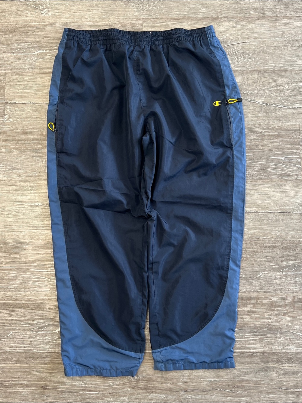 VTG Baggy Champion Navy Joggers with Slate Side Panels and Yellow Logo